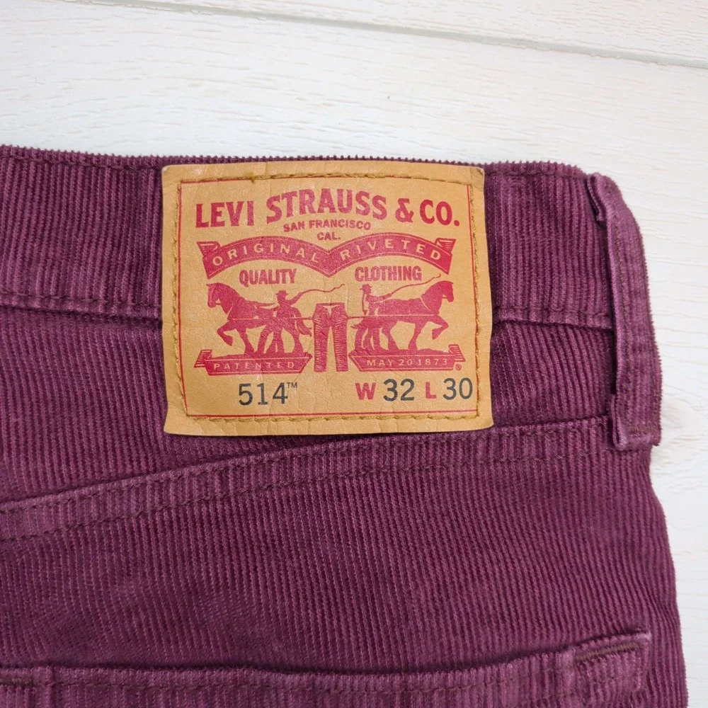 Levi's 514 Corduroy Pants Mens 32x30 Straight Fit Burgundy Maroon Stretch Pants